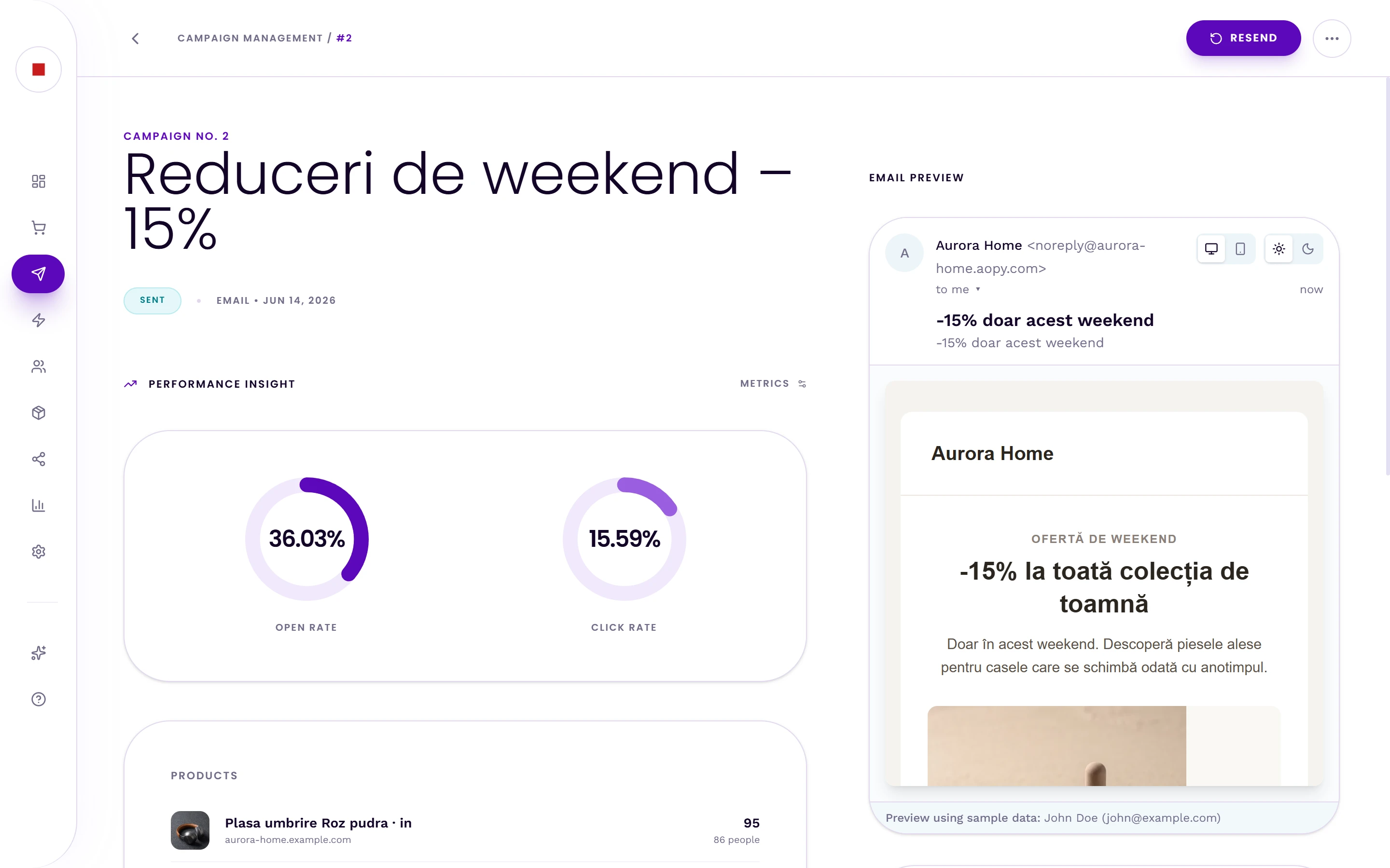 Email & SMS — Campaigns built from the same products.