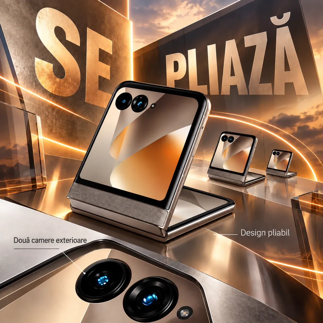 Telefon pliabil: imaginea originală și creativul generat